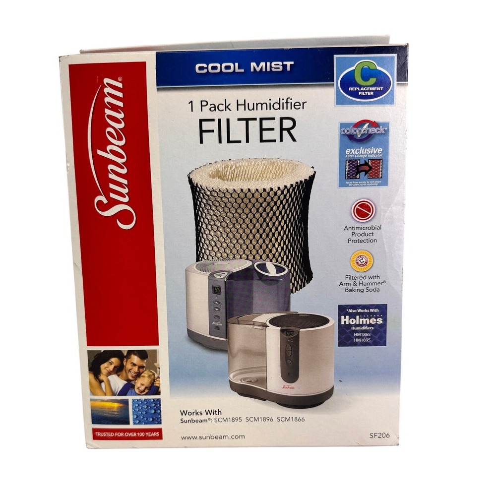 Sunbeam SF206 Cool Mist Humidifier Filter 1 Pack ColorCheck Antimicrobial White
